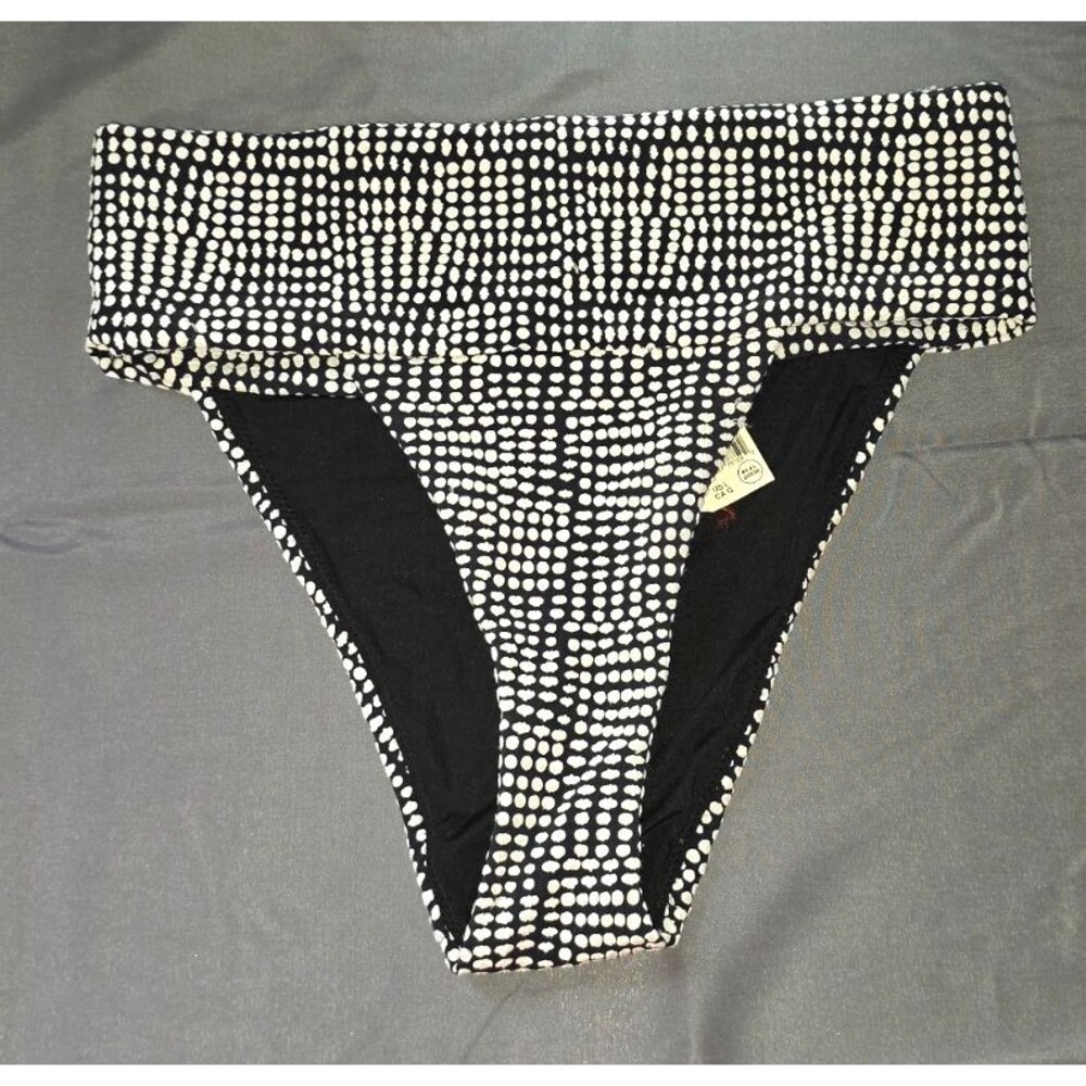 Aerie High Cut Cheeky Black White Swim Bathing Suit Bottom Large L New